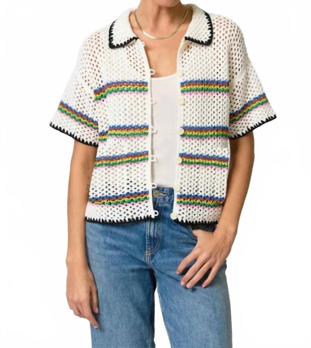 NEW CENTRAL PARK WEST noa crochet stripe button down in ivory multi
